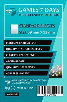 Протектори Games7Days (59 x 92 мм) Standard Euro Size (100 шт) prot11 фото