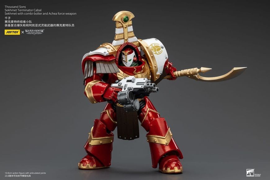 Колекційна фігурка Joy Toy Warhammer The Horus Heresy Action Figure 1/18 Thousand Sons Sekhmet Terminator Cabal Sekhmet with Combi-Bolter and Achea Force Weapon 14 cm AF7349 фото