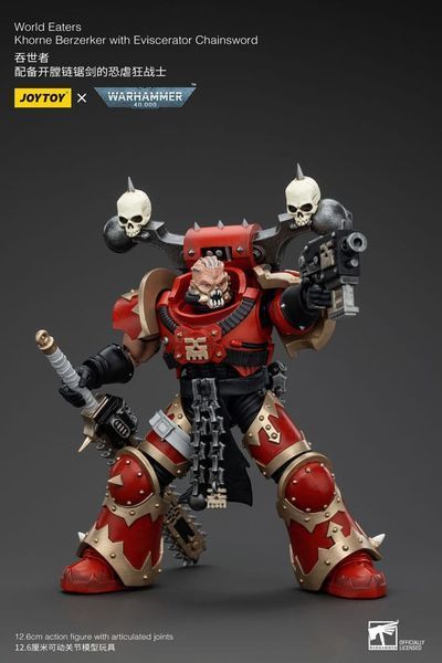 Колекційна фігурка Joy Toy Warhammer 40k Action Figure 1/18 World Eaters Khorne Berzerker with Eviscerator Chainsword 13 cm AF0560 фото