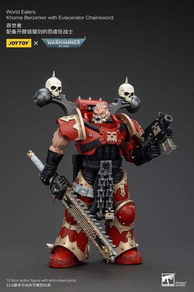 Колекційна фігурка Joy Toy Warhammer 40k Action Figure 1/18 World Eaters Khorne Berzerker with Eviscerator Chainsword 13 cm AF0560 фото